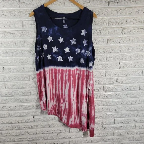 Chaps Women's Plus Size 2X 4th of July Shift Tank Dress Red Blue Asymmetric D1E - Picture 1 of 12